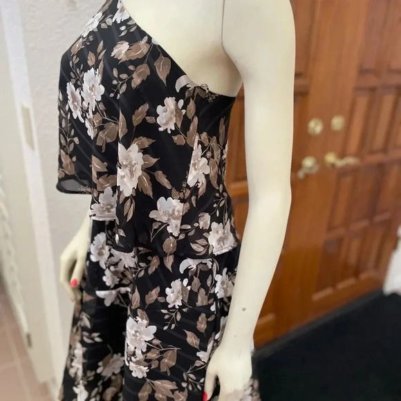 LUCKY BRAND ONE SHOULDER FLORAL MINI DRESS SIZE M BLACK/MULTI - Picture 10 of 15